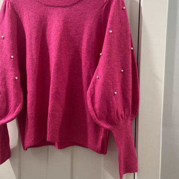 CeCe Pink Imitation Pearl Juliet Sleeve Sweater Size large beautiful like new 💕 - Picture 4 of 12